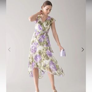 WHBM Flutter Sleeve High-Lo Hydrangea Midi Dress